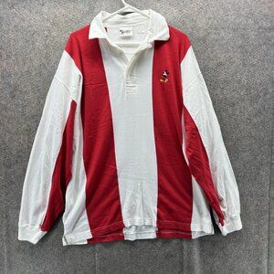 Vintage Disney Rugby Polo Shirt Mens Large Red White Stripe Mickey Mouse 90s